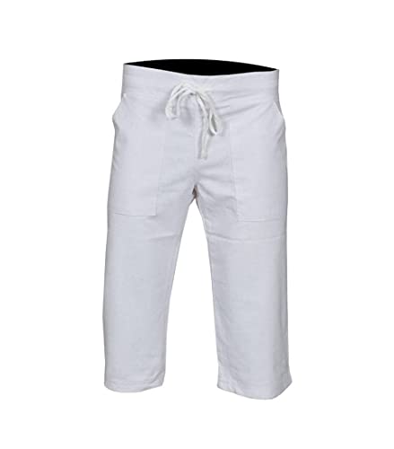 SiXsigma Sports Pantacourt 3/4 en coton pour femme - Taille 38 40 42 44 46 48 - Noir - Bleu marine - Pierre blanche - Style décontracté, blanc, 42 Cover