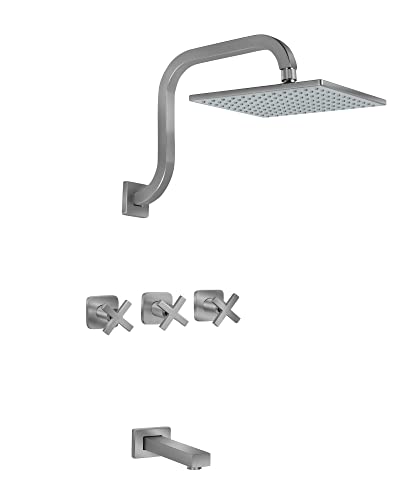 PHASAT 3 Handle Tub and Shower Faucet Set,Wall Mounted Rainfall Bathtub Shower Faucet with Tub Spout and 9