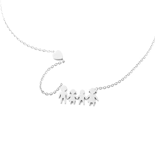 MAPIMANIA - Collar mujer y hombre personalizado color plata, cadena acero inoxidable con colgante familia, regalos originales