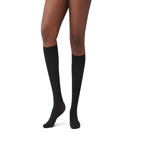Image of Medline Curad Knee-High 20-30mm Hg Compression Hosiery, Regular Length, Black, Size A, Pair