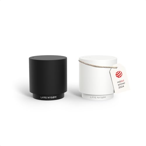 LARS NYSØM Mini Salt and Pepper Shakers Set | Stainless Steel Salt and Pepper Shakers with Modern Minimalist Design, Easy Refill, Small Size (Black/White)
