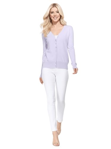 Image of YEMAK Women's Knit Cardigan Sweater - Long Sleeve V-Neck Basic Classic Casual Button Down Knitted Soft Lightweight Top