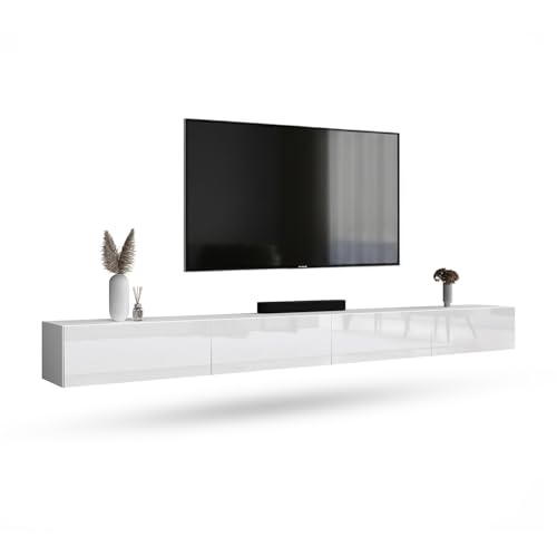 Planetmöbel Meuble TV West, Table TV 320 cm de Long, Meuble Tele Suspendu ou posé au Sol, Table Television pour Salon, 2X Meuble TV 37,8 x 160 x 30 cm, Blanc