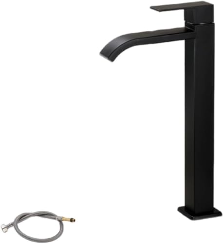 Arfobug シングルハンドル蛇口、垂直蛇口、バスルームカウンタートップ洗面器蛇口、冷水蛇口、洗面器蛇口、冷水304ステンレス鋼アート洗面器蛇口、キッチンDIYバスルームトイレ洗面器病院学校オフィス(給水パイプ付き) (黒角シングル冷却(50cmホース付