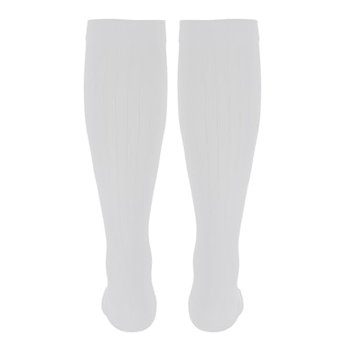 Image of NuVein Men's Compression Socks, 15-20 mmHg Support, Dress Trouser Style, Over Calf Knee High, White, X-Large