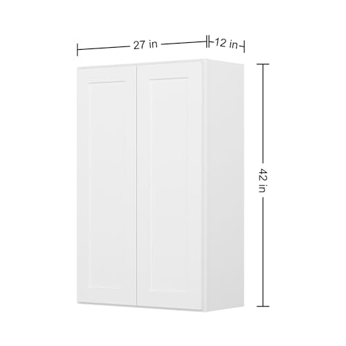 Image of Furinno Shaker Wall Kitchen Cabinet 2-Doors 2-Shelves, Ready to Assemble, 12 D x 27 W x 36 H, White