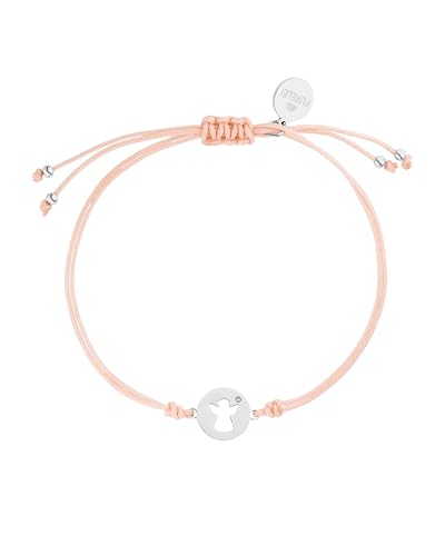 Purelei® Pink Angel Armband, Schutzengel Armband Damen und Mädchen, Glücksbringer Armbändchen aus Rosa Nylon mit Edelstahl Anhänger, Länge individuell einstellbar (Silber, Edelstahl)