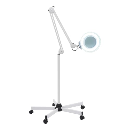 Lampe Loupe sur Pied à roulettes LED 5X Lampe Esthetique Professionnel 5 Dioptries Loupes cosmétiques Lampe à Maquillage 24W cosmétique pour Salon de...