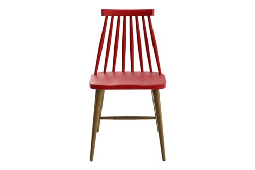 Inmod Spindle Dining Chair, Set of 2, Red Wooden Seat