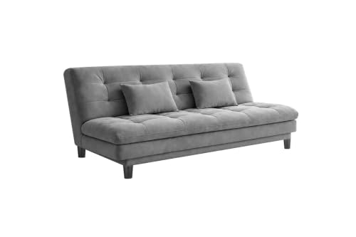 Image of 3 Seater Velvet Sofa Cum Bed, Tufted Convertible Sleeper Couch, Space-Saving Design Comfortable Cushioned Seating - Grey Color