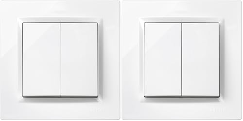 SIMON   Interruptor Conmutador Doble, Serie Simon 10, 230V, Interruptor de Pared Interior, Fácil de Instalar, Incluye Marco, Tapa y Mecanismo, Color Blanco (Paquete de 2)