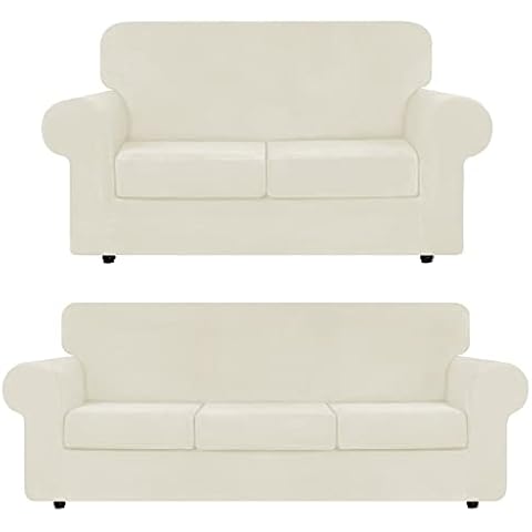 WEERRW 4 Pieces Velvet High Stretch Couch Covers for 3 Cushion Couch Sofa Slipcovers Bundle Velvet Couch Covers for 2 Cushion Couch Sofa Cover
