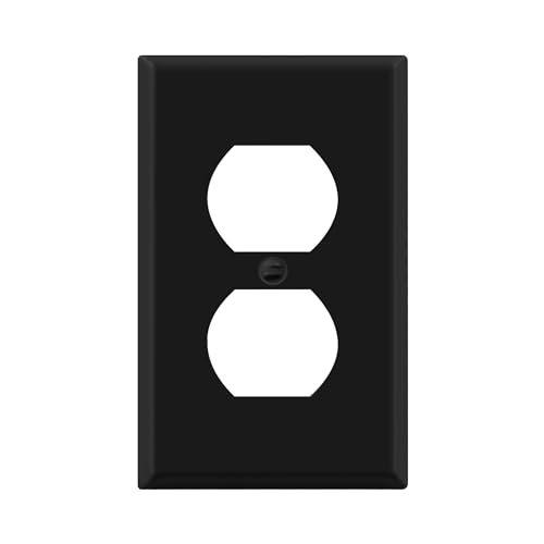 ENERLITES Duplex Receptacle Metal Wall Plate Outlet Cover Corrosion Resistant Standard Size 1-Gang 4.50 x 2.76 Powder Coated Stamped Steel 7721-BM Black Matte
