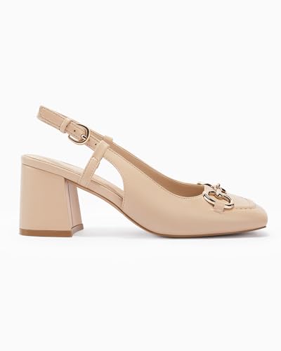 Image of Womens Slingback Block Heels Closed Square Toe Dress Work Shoes Slip on Buckle Strap Business Pumps