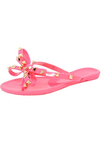 Image of TOP Moda Womens Studded Jelly Flip Flops Sandals with Bow