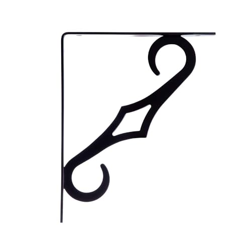 HOME MASTER HARDWARE Decorative Shelf Brackets 10 inch, Black Shelf Bracket, Heavy Duty Metal Shelf Brackets & Supports, 2 Pack Rustic Iron L Shape Corner Brace Shelving Brackets with Screws