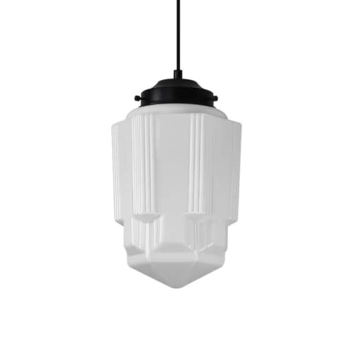 Suspension en verre de lait style médiéval et vintage avec finitions noires et cordon ajustable