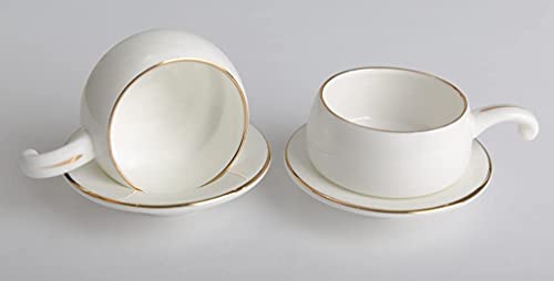 Image of Royal laxury Style White Plain Cup & Saucer with Golden Line Border On Top Set of 12 Pics-160 (ML-Capacity) (Ceramic)