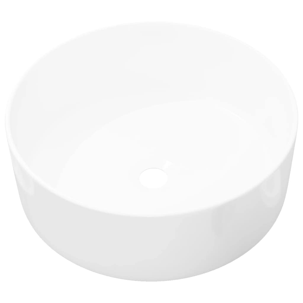 Lavabo redondo de cerámica blanco, 40 x 15 cm, moderno lavabo con superficie esmaltada, resistente y duradero, para baño, invitados, inodoro y espacios pequeños
