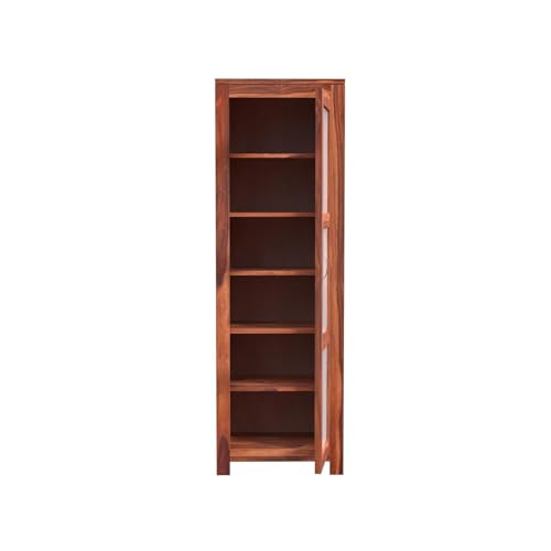 Image of Krishna Wood Decor Solid Sheesham Wooden Crockery Cabinet with Six Shelves | Display Cabinet with Acrylic Glass Door | Wooden Bookcase | Storage Rack for Living Room & Home | Honey Finish