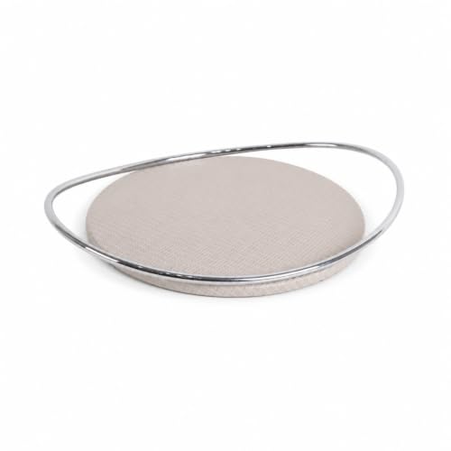 Bandeja metálica decorativa Jinhxofs ovalada de cuero beige y plata para casa 2