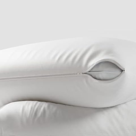 2 Pack Pillow Protectors Queen 20x30 Cotton Blend 50/50% Sateen Tight Weave 3-4 Micron Pore Size High Thread Count 450 Style Zippered White Hotel Quality Non Noisy Cover