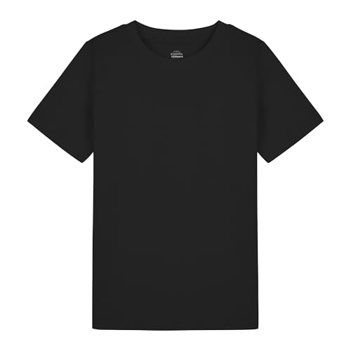 Image of Dreammonkey Boys Cotton T-Shirt for 4-12 Years – Soft Midweight Short Sleeve Crewneck (Black, 12Years)