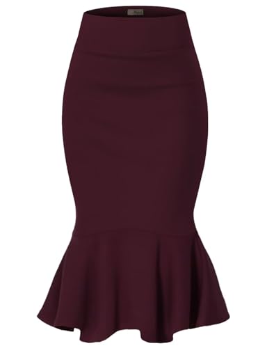 Image of HyBrid & Company Womens Premium Nylon Ponte Stretch Office Fishtail Pencil Skirt High Waist Made in The USA Below Knee