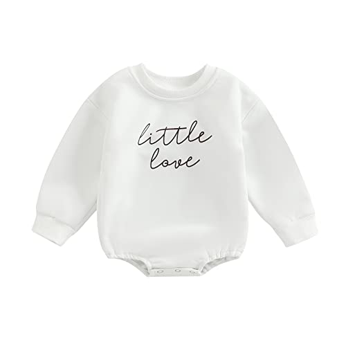 Image of Meiweileya Baby Girl Boy Crewneck Oversized Sweatshirt Romper Little Love Bodysuit Fall Winter Outfit Clothes