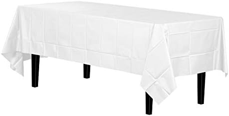 Exquisite 12-Pack Premium Plastic Tablecloth 54 Inch. x 108 Inch. Rectangle Table Cover-White