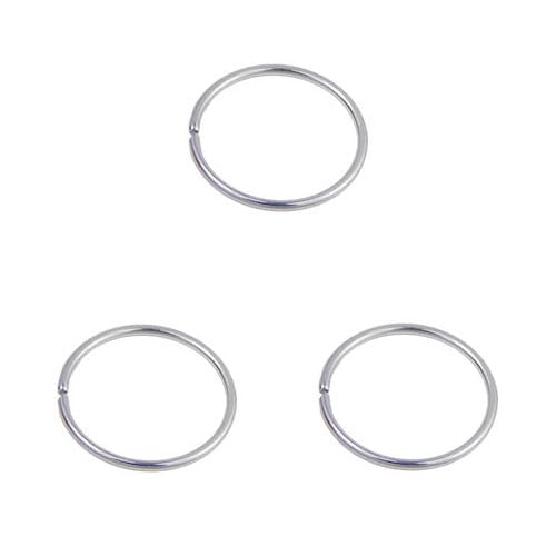 DENI 3 aros para nariz muy finos sin cierre, plateados lisos, 8mm diámetro interior y 0,6mm grosor.