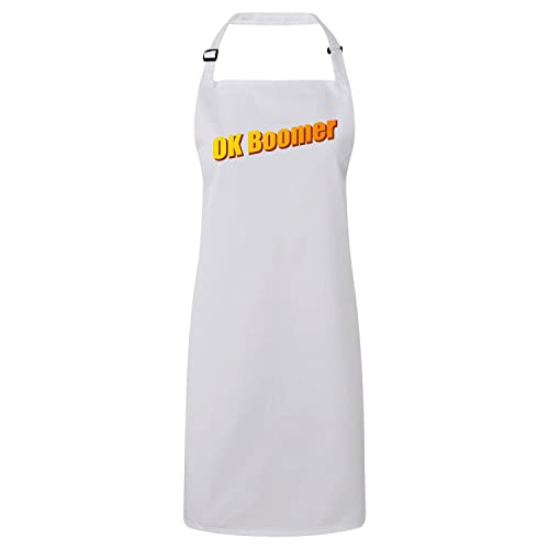 Tablier cuisine OK Boomer blanc humour internet vêtement de protection chef original de style kitsch