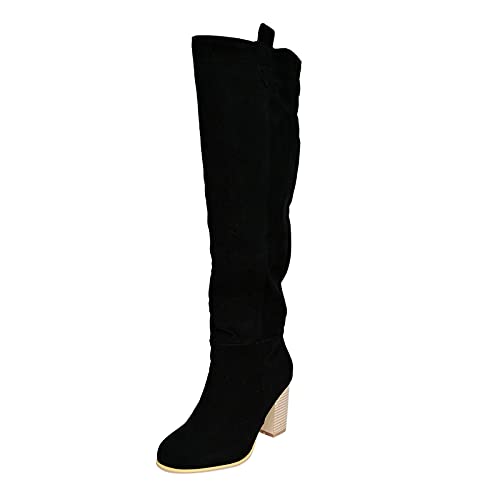 MJGkhiy Botas altas para mujer con tacón Texanas Botines cálidos, de gamuza Botines Western Botas Largas Cómodas Cowboy Boots Impermeables Botines Botines Botas Mujer Cordones, Negro , 40 EU