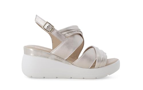 Sandale femme confortable en cuir platine avec semelle amortissante