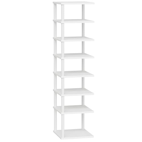 HOOBRO Estantería Vertical para Zapatos, Estante Rinconera de 8 Niveles, Estantería Vintage, Expositor, Estante para Espacios Pequeños, Organizador de Zapatos, Adecuado para Entrada, Blanco EWW22XJ01