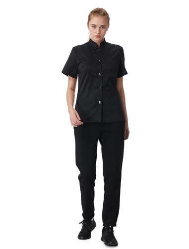 TopTie Women's Button Chef Coat Short Sleeve Restaurant Cook Jacket Uniform Shirt - Thumbnail 4