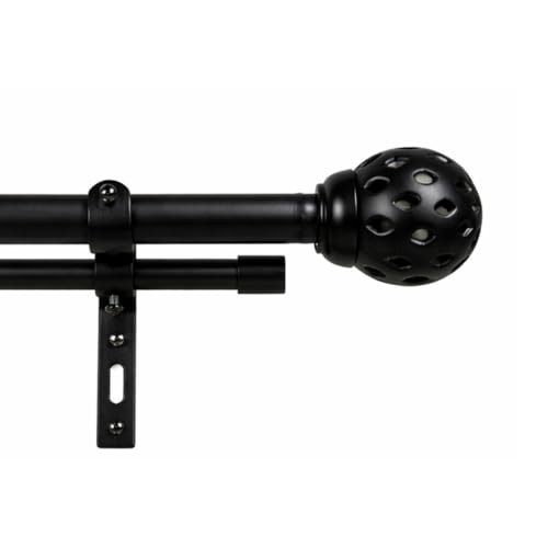 Image of 84 inch-144 inch Adjustable Double Curtain Rod For Door & Windows With Brackets Set Curtains Hanging Extendable Iron Metal Pipe Holder With Perforated Black Metal Finial (Black, 0.75 inch Diameter)