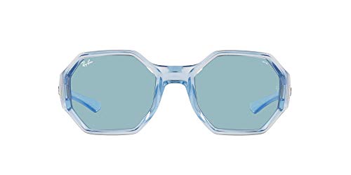 Ray-Ban Rb4337 Polarized Square Sunglasses, Transparent Light Blue/Evolve Photochromic Blue to Violet, 59 mm