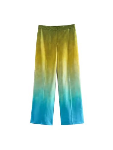 Women's Elegant Suit Tie-Dye Long Sleeve Shirt Top High Waisted Wide Leg Pants Set Two Pieces