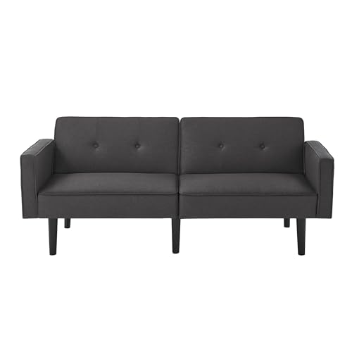 Sofá Cama 2 en 1 Multifuncional para 2 Plazas, Respaldo Doble Ajustable Independiente, Función Dormir, Tela Lino/Algodón + Espuma Alta Densidad - Ideal Salón y Espacios Pequeños, Negro Antiguo