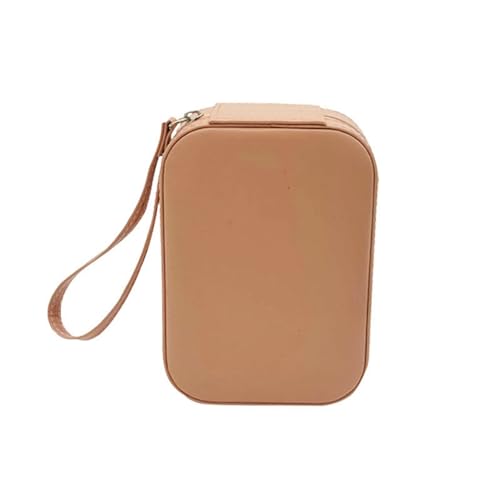 ITMEATジュエリーボックスアクセサリーケース鏡付きジュエリー収納宝石箱ミニ携帯用おしゃれコンパクト持ち運び小物入れピアスネックレスリング指輪置き女の子女性用アプリコット (14×10×5.2cm,ピンク)