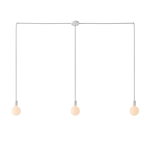 Attacco: E27 creative cables - Spider - Lampada a Sospensione Multipla a 3 Cadute Made in Italy Completa di Cavo Tessile e Finiture in Metallo - Montato, con Lampadina, Bianco