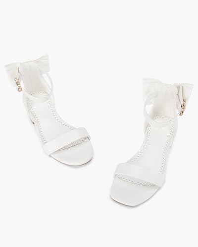 Image of Coutgo Girl's Bow Tie Heeled Sandals Open Toe Chunky Low Heel Rhinestone Princess Dress Shoes