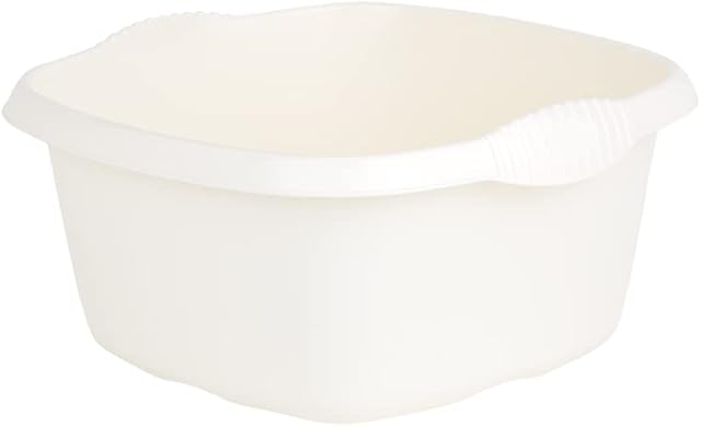 (  ) 32 Cm High Grade Plastic Washing Up Bowl 9 Litre Square Bowl Kitchen Basin Sink Tidy Organiser (Soft Cream)