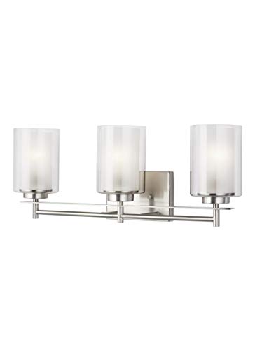 Best Seller Seagull Sea Gull 4437303-962 Transitional Three Light Wall/Bath from Elmwood Park Collection in Pwt, Nckl, B/S, Slvr. Finish, Brushed Nickel
