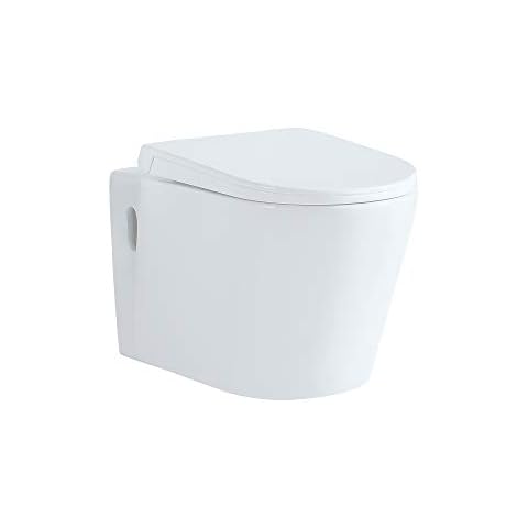 Eridanus Alana-01 Wall Hung Toilet Seat Back to Wall Design with WC Pan with Soft Close Seat, Ceramic White (570MM X 370MM X 410MM) Cover