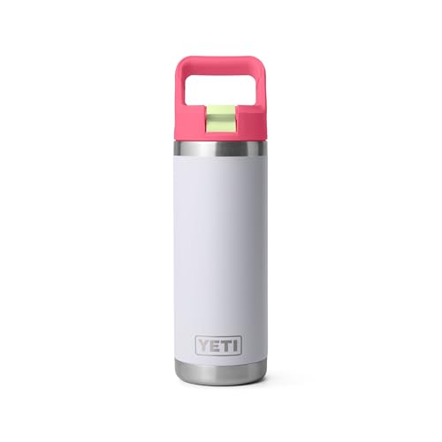 Image of YETI Rambler 18 oz Bottle, Vacuum Insulated, Stainless Steel with Color Matching Straw Cap, Mist /Pink /Grasshopper