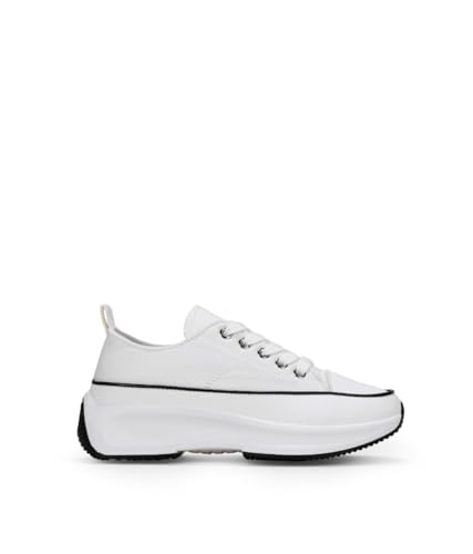 BOSANOVA Sneakers Zapatillas confeccionadas en Tela con Suela de Plataforma de 4,5 cm y Detalles de lineas decortivas. Cierre con Cordones. Calzado para Mujer Blanco 39
