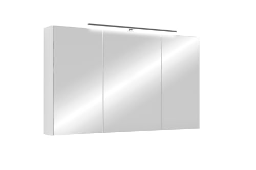 byLIVING Spiegelschrank Spree/Korpus matt weiß mit Spiegeltüren/Hängeschrank mit Soft-Close-Funktion/Inklusive LED-Beleuchtung/Badschrank mit Stecker- und Schalterdose/B 100, H 60, T 20 cm (Weiß)