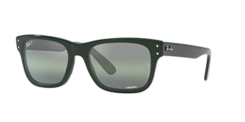 Ray-Ban Men's RB2283F Mr. Burbank Low Bridge Fit Rectangular Sunglasses, Green/Dark Green Gradient Mirrored Polarized, 55 mm2